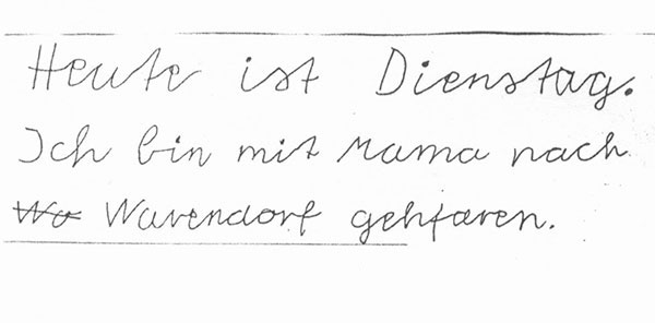Schriftprobe Junge 12 Jahre - am 4. Tag der Therapie