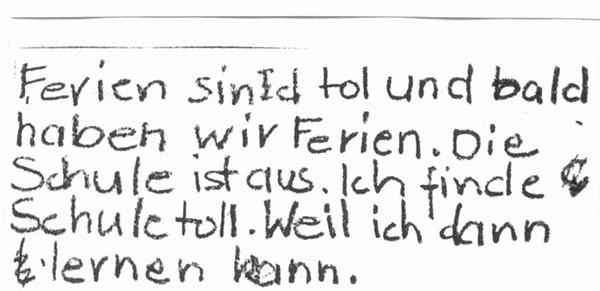 Schriftprobe Mädchen 9 Jahre - am 4. Tag der Therapie
