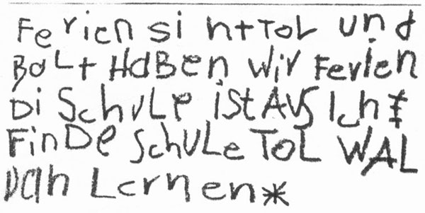 Schriftprobe Mädchen 9 Jahre - VORHER